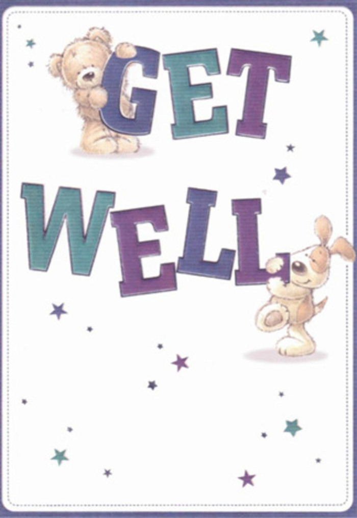 Upon viewing this playful get well card, one is met with a sense of optimistic reassurance - the kind often felt when passing through welcoming corners of Pentonville. Framed upon a luminous, white canvas, two lighthearted companions - a cuddly bear and an animated puppy - spring to life, their lively presence reminiscent of childhood memories in Joseph Grimaldi Park. The bold, oversized letters - shaded in soothing violets and aquas - command the center, grounding the design with confidence and clarity, just as a well-crafted bouquet anchors the spirit. Stars in various hues dance about, casting flecks of hope and gentle energy, as if tiny petals from a locally gathered arrangement drifted across the page. The nuanced textures evoke senses of touch: the bear's fur appears invitingly plush, the puppy's floppy ears seem velvety-smooth - tactile comforts much like the greenery and soft-budded roses in a hand-tied hospital bouquet. Beyond the visual delight, there's an emotional sincerity here, a blend of laughter and gentle encouragement perfectly suited for brightening the mood of someone recovering nearby. Imagining this card nestled alongside fresh flowers from Flower Delivery Pentonville, it becomes a heartfelt gesture - an effortless expression of care that carries the warmth and authenticity local residents cherish. Every detail, from the starlit accents to the expressive faces, mirrors the thoughtful intention and artistry at the heart of Pentonville's community-driven florists.