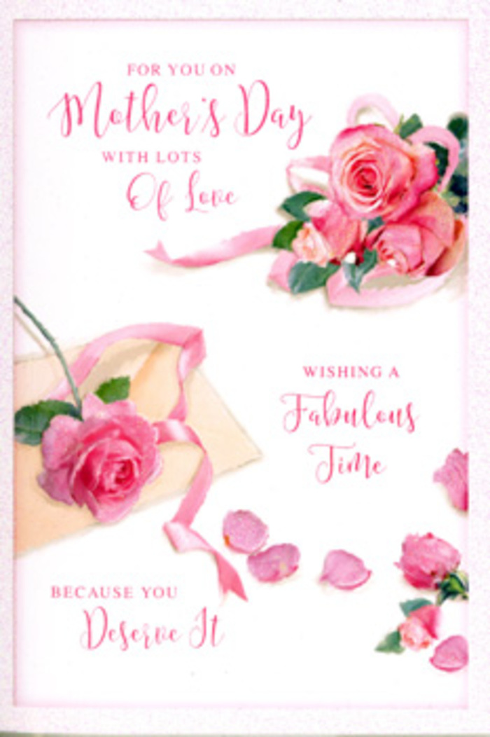 The Mother's Day card depicted here is designed like a flat-lay floral composition, reminiscent of the artful arrangements seen in boutique flower studios around Pentonville and nearby King's Cross. A crisp white background acts as a canvas for several clusters of pink roses, positioned to draw the eye across the card in a gentle diagonal flow. Each rose is rendered with attention to detail, from the softly spiralling centres to the ruffled outer petals, which shift in tone from creamy blush to more saturated rosy pink. The flowers feel plush and almost touchable, as though you could lean in and catch their subtle fragrance. Between the main clusters, single petals are sprinkled in a casual yet deliberate pattern, giving the sense that a bouquet has been tenderly taken apart and its beauty spread across the page. A slim ribbon in a pale, powdery shade winds gracefully through the largest bouquet, its loose curves echoing the natural shapes of the petals and adding a sense of motion, like a breeze crossing a park near Regent's Canal. Elegant, hand-lettered script overlays the composition, with swirling lines that mirror the curves of the roses, spelling out affectionate Mother's Day sentiments and a message of rest, care, and appreciation. The lighting is soft and even, with a slight warm cast that lends the scene intimacy, as though the card is resting on a bedside table prepared for breakfast in bed. Altogether, the design feels like a paper bouquet, combining roses, ribbon, and heartfelt words into a quiet yet deeply emotional tribute to mothers.