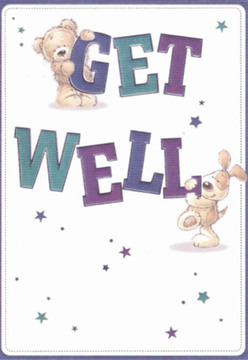 Radiating an aura of comfort and gentle resilience, this illustrated get well card blends whimsy with care, echoing the spirit of Pentonville's cheerful community. Bodied by a sweet teddy bear perched atop the bold 'GET' and a lively pup nestled near the robust 'WELL,' the card's central figures exude warmth and affection. Their rounded forms and expressive eyes remind one of the playful companionship seen in local parks or while strolling through Percy Circus gardens. The text - painted in soulful purples and uplifting teals - brings a vibrant contrast against the crisp, creamy white background, much like a bouquet of fresh blooms brightening a hospital room in the heart of Pentonville. Scattered stars shimmer around the animals, each reminiscent of goodwill spreading quietly through the neighbourhood. As a local florist, I see in this artwork the same thoughtful detail and nurturing care found in arrangements prepared for a loved one's recovery: every element is intentionally chosen to offer solace and support. The comforting, tactile depiction of the bear's plush fur and the puppy's soft ears invites an almost physical sense of reassurance, while the overall composition captures the gentle optimism so valued by those seeking well-wishes in moments of need. This card not only speaks a message - it conveys a whole-hearted embrace, just as a bloom-filled delivery from Flower Delivery Pentonville uplifts friends and family during their journey to wellness.